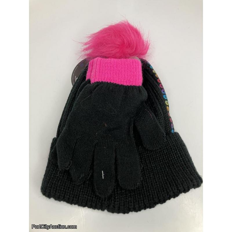 Kids Trolls Hat & Gloves Black OSFM