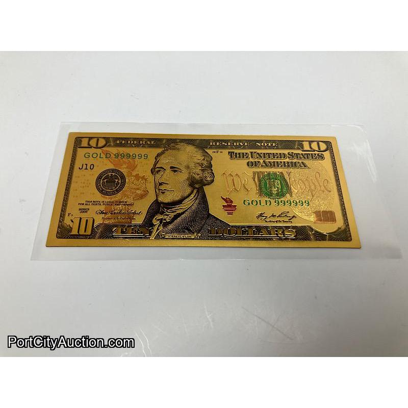 Golden Foil $10 Bill Collectible Replica Bank Note