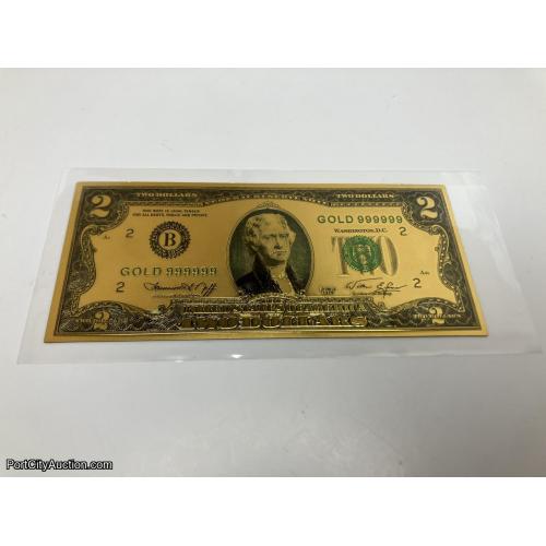 Golden Foil $2 Bill Collectible Replica Bank Note