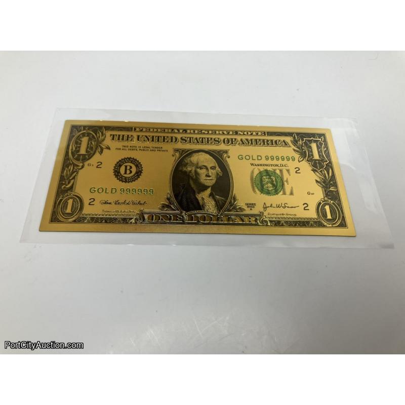 Golden Foil $1 Bill Collectible Replica Bank Note